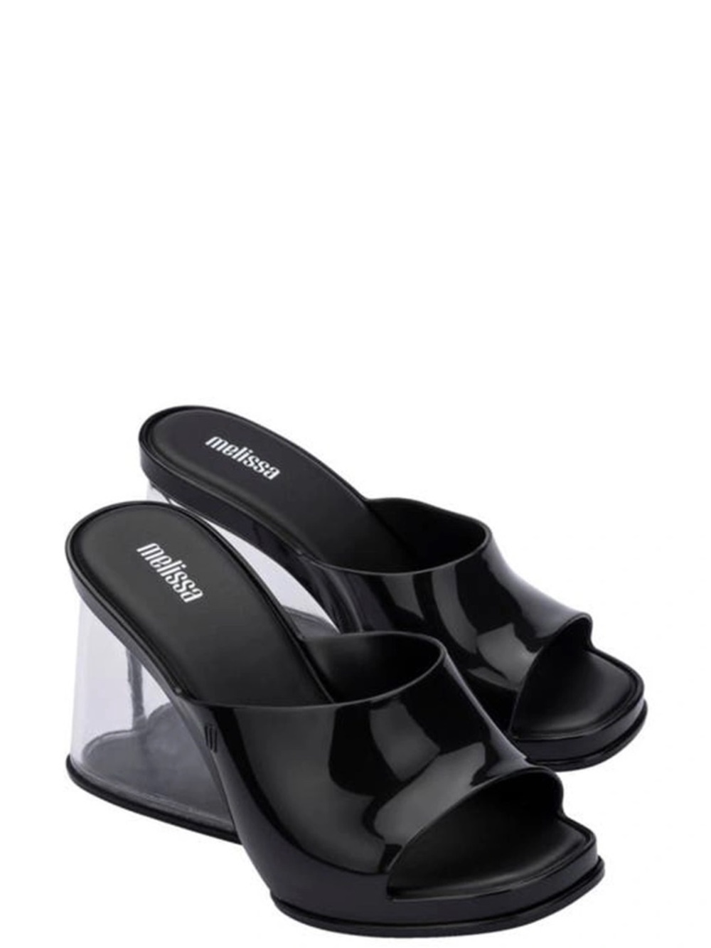 Melissa Black Glossy Slide Sandals with Clear Wedge